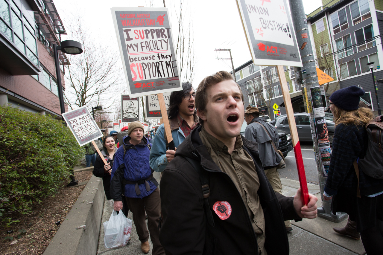 Image of protest in support of adjunct faculty members.