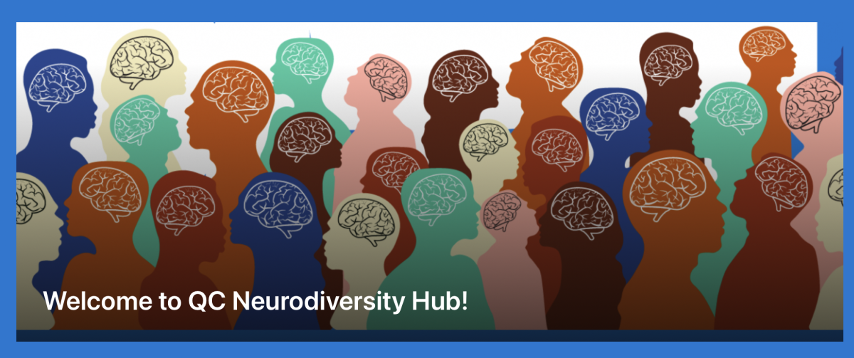 The home page of the Neurodiversity Hub features an animated image of many human silhouettes with their brains highlighted.