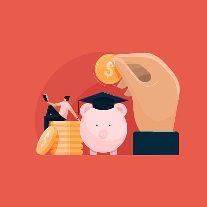 Illustration showing a piggybank wearing a mortarboard.