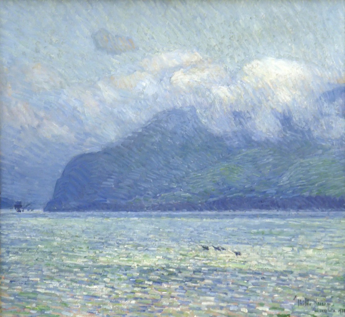 An Impressionist-style painting of sky and water.