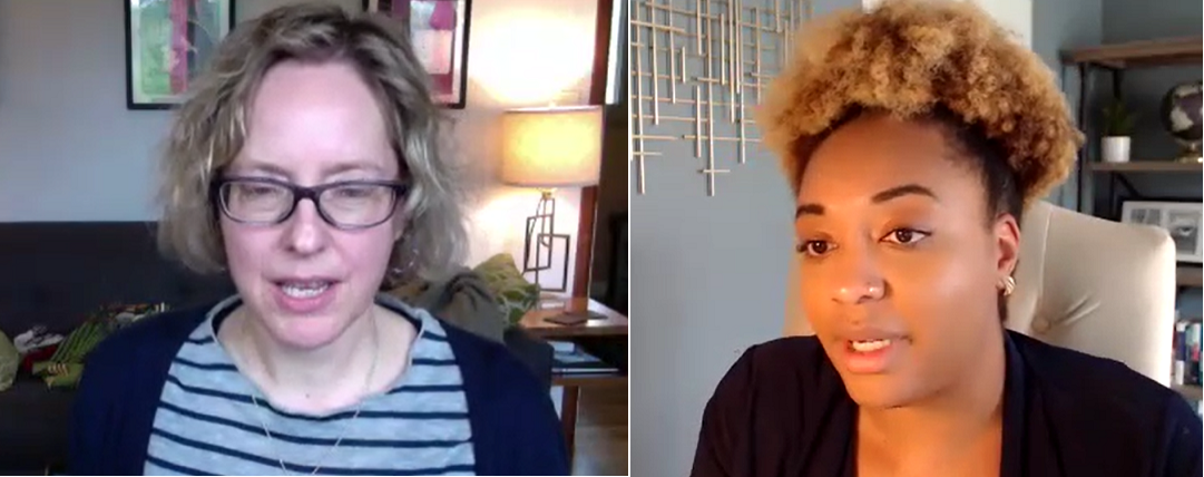 Shanna Smith Jaggars, a white woman wearing glasses, and Jessica Rowland Williams, a Black woman with curly hair.