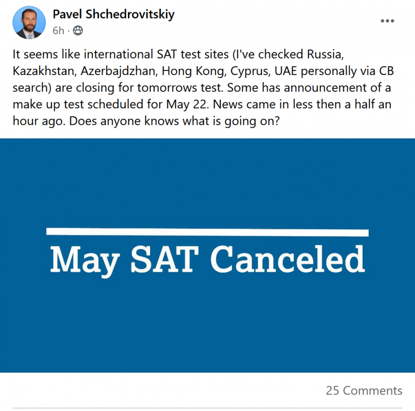 May 8 SAT canceled in many countries