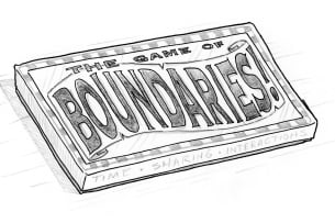 sketch of a board game with the title “Boundaries!”